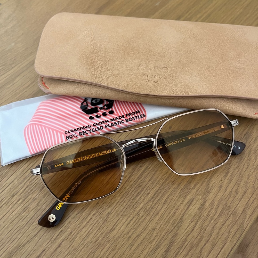 Garrett Leight Silver Frame Sunglasses with Brown Lenses - Goldie